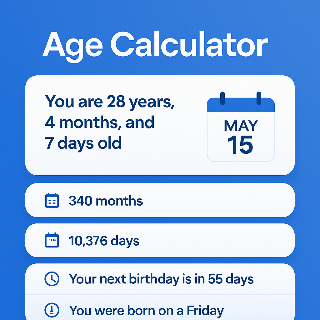 Age Calculator – Calculate Your Age in Years, Months, Days, and More